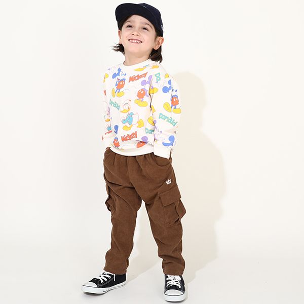 【ベビードール】ミッキー ドナルド 親子お揃い 総柄トレーナー 0127K / ベビーサイズ キッズ プルオーバー スウェット素材 フード無し 長袖