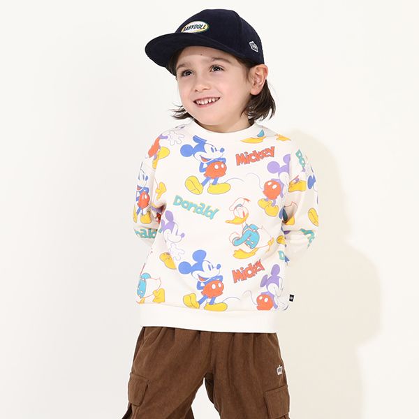 【ベビードール】ミッキー ドナルド 親子お揃い 総柄トレーナー 0127K / ベビーサイズ キッズ プルオーバー スウェット素材 フード無し 長袖