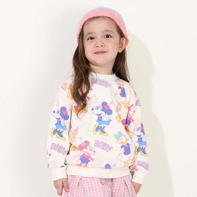 【ベビードール】ミニー デイジー 親子お揃い 総柄トレーナー 0127K / ベビーサイズ キッズ プルオーバー スウェット素材 フード無し 長袖