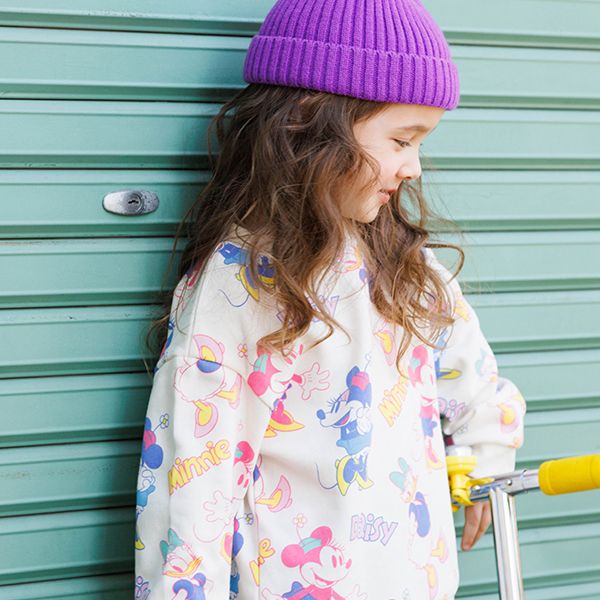 【ベビードール】ミニー デイジー 親子お揃い 総柄トレーナー 0127K / ベビーサイズ キッズ プルオーバー スウェット素材 フード無し 長袖