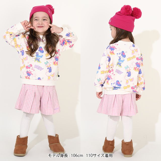 【ベビードール】ミニー デイジー 親子お揃い 総柄トレーナー 0127K / ベビーサイズ キッズ プルオーバー スウェット素材 フード無し 長袖