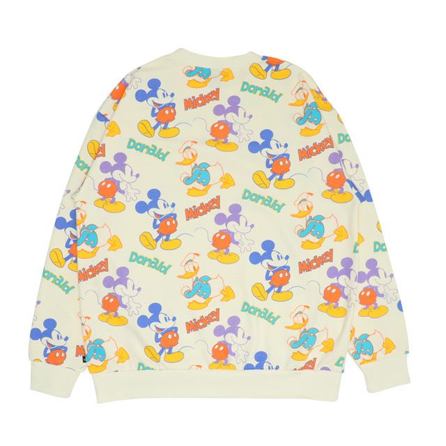 【ベビードール】ミッキー ドナルド 親子お揃い 総柄トレーナー 0127A / ユニセックス 男女兼用 リンクコーデ ペアルック プルオーバー スウェット素材 長袖