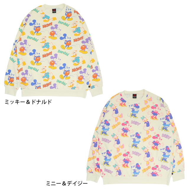 【ベビードール】ミニー デイジー 親子お揃い 総柄トレーナー 0127A / ユニセックス 男女兼用 リンクコーデ ペアルック プルオーバー スウェット素材 長袖