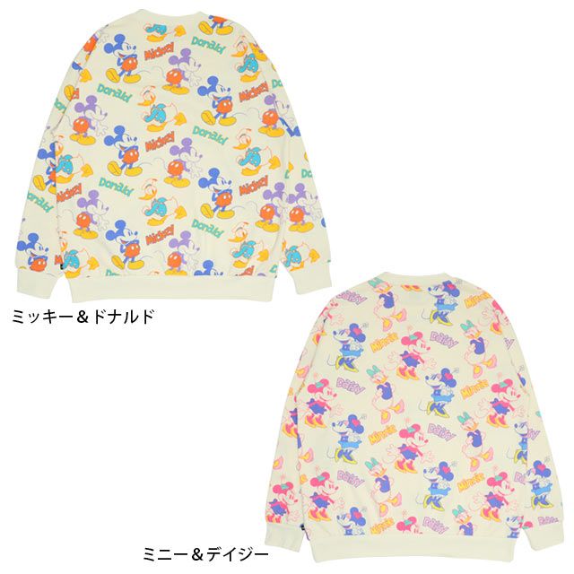 【ベビードール】ミニー デイジー 親子お揃い 総柄トレーナー 0127A / ユニセックス 男女兼用 リンクコーデ ペアルック プルオーバー スウェット素材 長袖