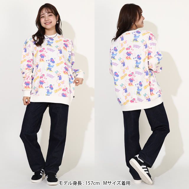 【ベビードール】ミニー デイジー 親子お揃い 総柄トレーナー 0127A / ユニセックス 男女兼用 リンクコーデ ペアルック プルオーバー スウェット素材 長袖