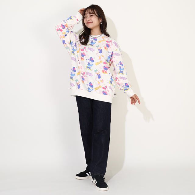 【ベビードール】ミニー デイジー 親子お揃い 総柄トレーナー 0127A / ユニセックス 男女兼用 リンクコーデ ペアルック プルオーバー スウェット素材 長袖