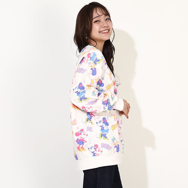 【ベビードール】ミニー デイジー 親子お揃い 総柄トレーナー 0127A / ユニセックス 男女兼用 リンクコーデ ペアルック プルオーバー スウェット素材 長袖