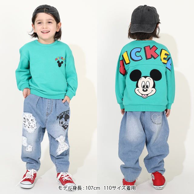 【ベビードール】ミッキー バックBIGロゴトレーナー 0128K / ベビーサイズ キッズ プルオーバー スウェット素材 フード無し 長袖