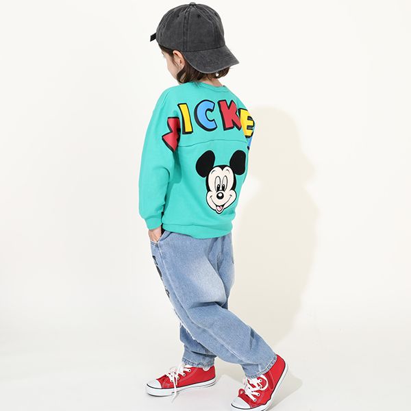 【ベビードール】ミッキー バックBIGロゴトレーナー 0128K / ベビーサイズ キッズ プルオーバー スウェット素材 フード無し 長袖