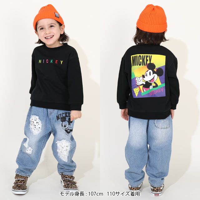 【ベビードール】ミッキー 親子お揃い バックキャラクタートレーナー 0129K / ベビーサイズ キッズ プルオーバー スウェット素材 フード無し 長袖