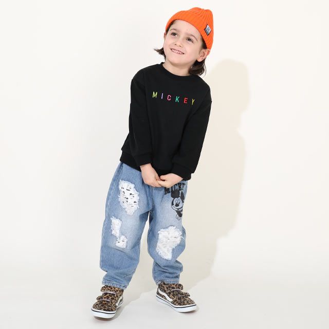 【ベビードール】ミッキー 親子お揃い バックキャラクタートレーナー 0129K / ベビーサイズ キッズ プルオーバー スウェット素材 フード無し 長袖
