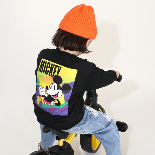 【ベビードール】ミッキー 親子お揃い バックキャラクタートレーナー 0129K / ベビーサイズ キッズ プルオーバー スウェット素材 フード無し 長袖