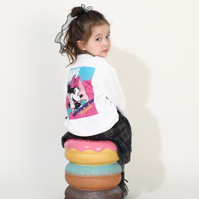 【ベビードール】ミニー 親子お揃い バックキャラクタートレーナー 0129K / ベビーサイズ キッズ プルオーバー スウェット素材 フード無し 長袖