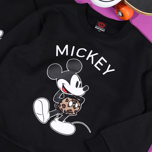 【ベビードール】ミッキー 親子お揃い ヒョウ柄キャラクタートレーナー 0130K 子供服 キッズ 男の子 女の子