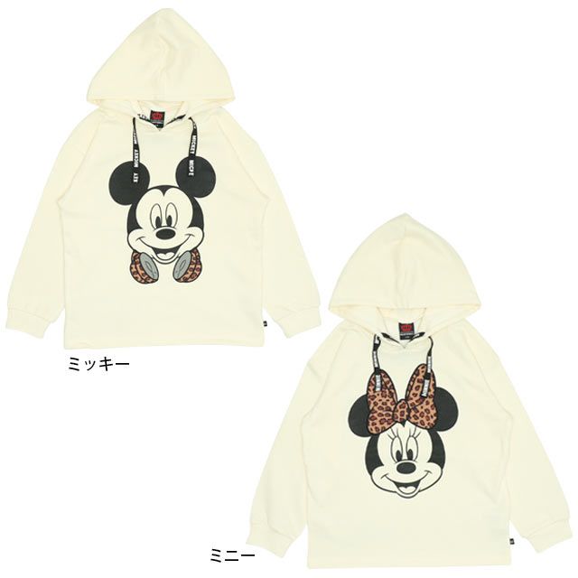【ベビードール】ミニー 親子お揃い BIGフェイスキャラクターパーカー 0131K / ベビーサイズ キッズ リンクコーデ ペアルック 親子コーデ 長袖 トップス パーカー プルオーバー スウェット