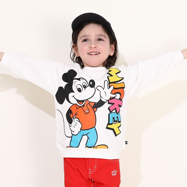 【ベビードール】ミッキー 親子お揃い BIGキャラクタートレーナー 0188K / ベビーサイズ キッズ リンクコーデ ペアルック 親子コーデ トップス 長袖 プルオーバー フード無し