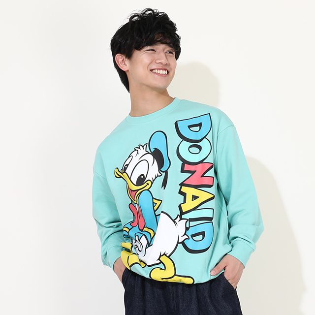 【ベビードール】ドナルド 親子お揃い BIGキャラクタートレーナー 0188A / 大人 ユニセックス 男女兼用 リンクコーデ ペアルック 親子コーデ トップス 長袖 プルオーバー フード無し