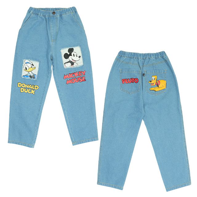 【ベビードール】ミッキー ドナルド クラッシュデニムロングパンツ 0189K / プルート ベビーサイズ キッズ ボトムス 長ズボン ジーパン ダメージ加工 ゆったり 楽ちん