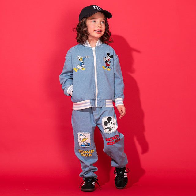 【ベビードール】ミッキー ドナルド クラッシュデニムロングパンツ 0189K / プルート ベビーサイズ キッズ ボトムス 長ズボン ジーパン ダメージ加工 ゆったり 楽ちん