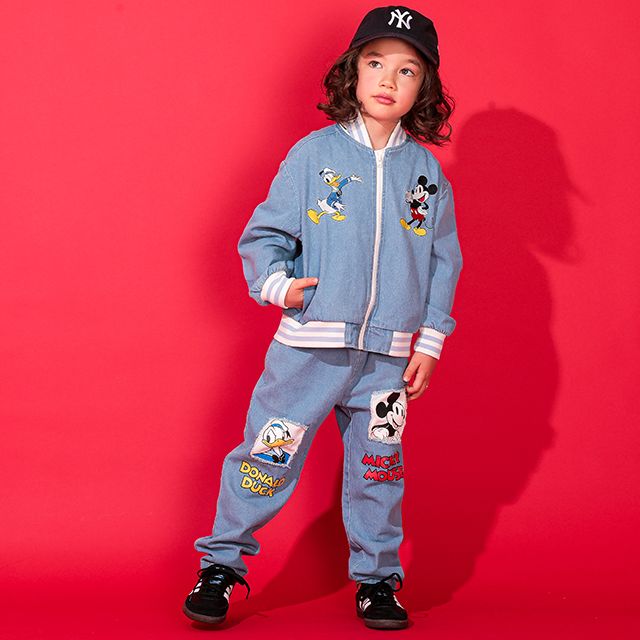 【ベビードール】ミッキー ドナルド クラッシュデニムロングパンツ 0189K / プルート ベビーサイズ キッズ ボトムス 長ズボン ジーパン ダメージ加工 ゆったり 楽ちん