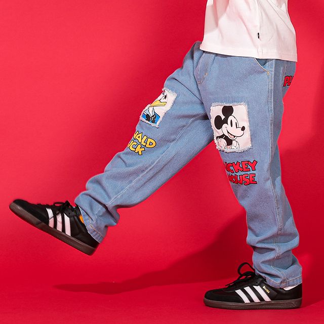 【ベビードール】ミッキー ドナルド クラッシュデニムロングパンツ 0189K / プルート ベビーサイズ キッズ ボトムス 長ズボン ジーパン ダメージ加工 ゆったり 楽ちん