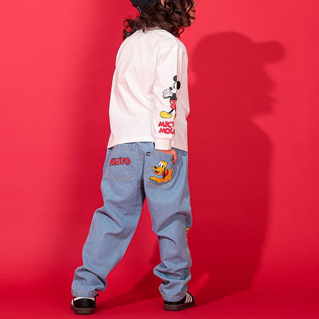 【ベビードール】ミッキー ドナルド クラッシュデニムロングパンツ 0189K / プルート ベビーサイズ キッズ ボトムス 長ズボン ジーパン ダメージ加工 ゆったり 楽ちん