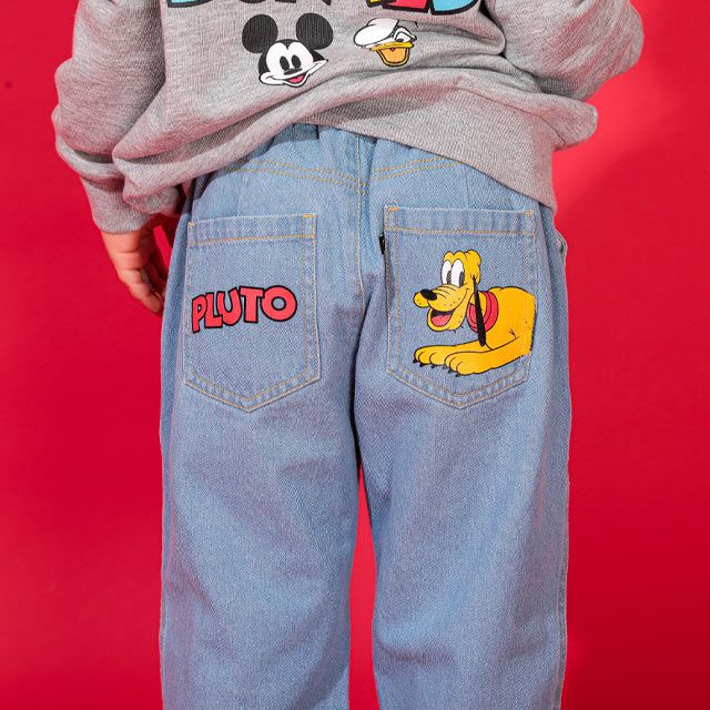 【ベビードール】ミッキー ドナルド クラッシュデニムロングパンツ 0189K / プルート ベビーサイズ キッズ ボトムス 長ズボン ジーパン ダメージ加工 ゆったり 楽ちん