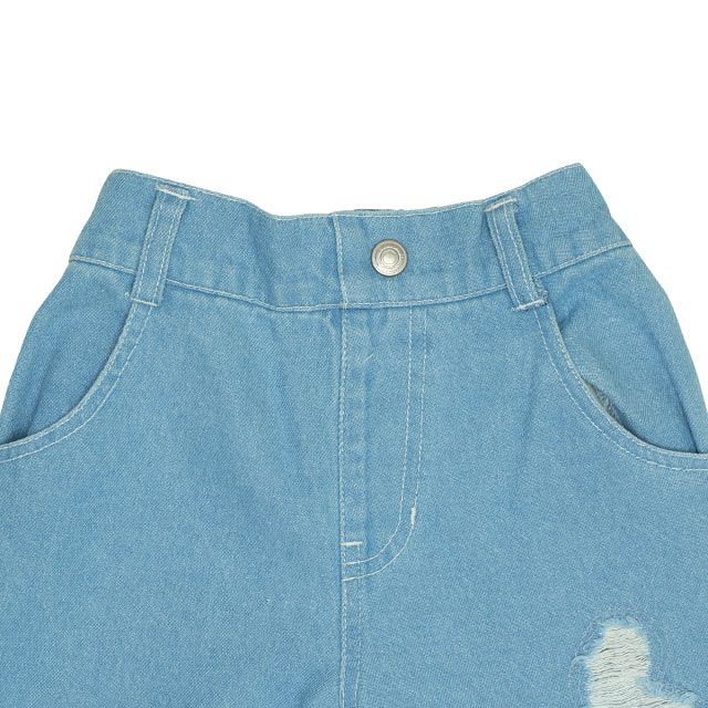 【ベビードール】ミニー デイジー ワイドストレートデニムロングパンツ 0190K / ベビーサイズ キッズ ボトムス 長ズボン ジーパン ダメージ加工 ゆったり 楽ちん