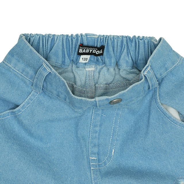 【ベビードール】ミニー デイジー ワイドストレートデニムロングパンツ 0190K / ベビーサイズ キッズ ボトムス 長ズボン ジーパン ダメージ加工 ゆったり 楽ちん