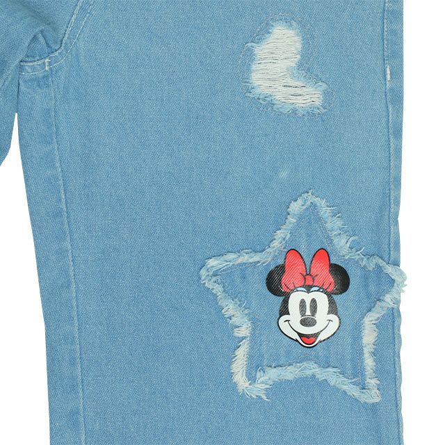 【ベビードール】ミニー デイジー ワイドストレートデニムロングパンツ 0190K / ベビーサイズ キッズ ボトムス 長ズボン ジーパン ダメージ加工 ゆったり 楽ちん