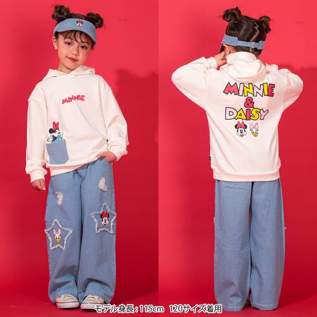 【ベビードール】ミニー デイジー ワイドストレートデニムロングパンツ 0190K / ベビーサイズ キッズ ボトムス 長ズボン ジーパン ダメージ加工 ゆったり 楽ちん