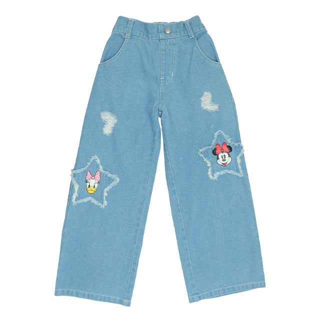 【ベビードール】ミニー デイジー ワイドストレートデニムロングパンツ 0190K / ベビーサイズ キッズ ボトムス 長ズボン ジーパン ダメージ加工 ゆったり 楽ちん