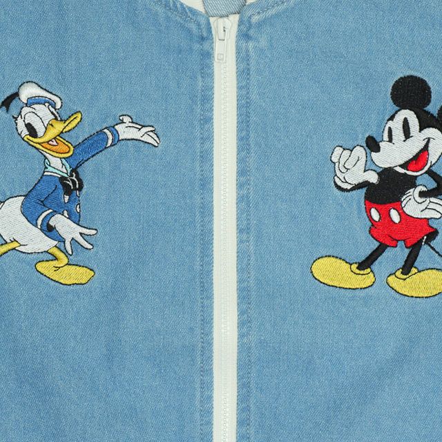 【ベビードール】ミッキー ドナルド キャラクター刺繍デニムジャケット 0191K / ベビーサイズ キッズ 長袖 アウター トップス 上着 ブルゾン 羽織り 軽アウター フード無し ジップアウター