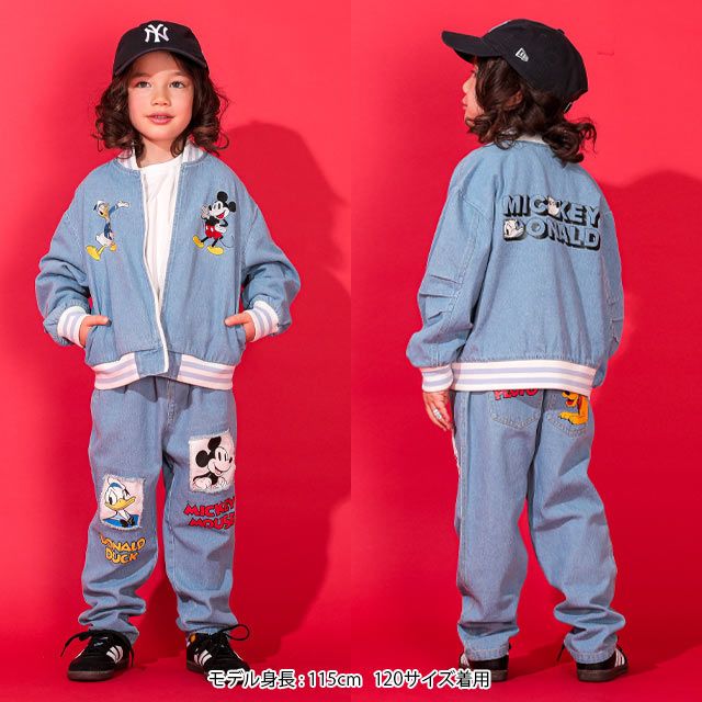 【ベビードール】ミッキー ドナルド キャラクター刺繍デニムジャケット 0191K / ベビーサイズ キッズ 長袖 アウター トップス 上着 ブルゾン 羽織り 軽アウター フード無し ジップアウター