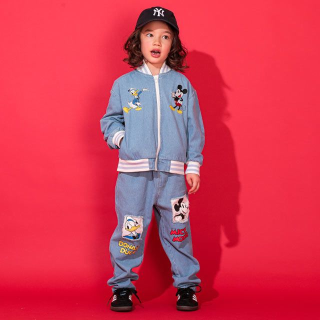 【ベビードール】ミッキー ドナルド キャラクター刺繍デニムジャケット 0191K / ベビーサイズ キッズ 長袖 アウター トップス 上着 ブルゾン 羽織り 軽アウター フード無し ジップアウター