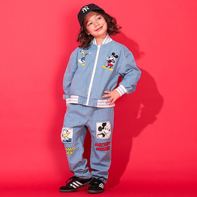 【ベビードール】ミッキー ドナルド キャラクター刺繍デニムジャケット 0191K / ベビーサイズ キッズ 長袖 アウター トップス 上着 ブルゾン 羽織り 軽アウター フード無し ジップアウター