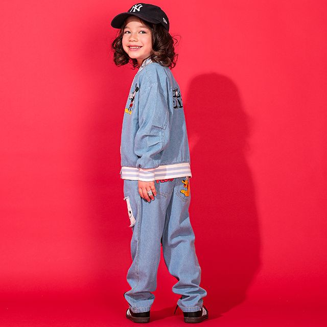 【ベビードール】ミッキー ドナルド キャラクター刺繍デニムジャケット 0191K / ベビーサイズ キッズ 長袖 アウター トップス 上着 ブルゾン 羽織り 軽アウター フード無し ジップアウター