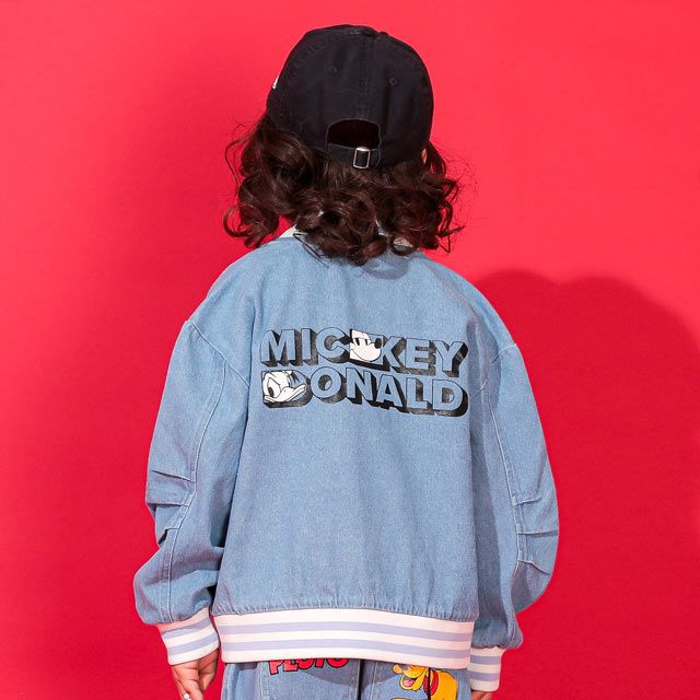 【ベビードール】ミッキー ドナルド キャラクター刺繍デニムジャケット 0191K / ベビーサイズ キッズ 長袖 アウター トップス 上着 ブルゾン 羽織り 軽アウター フード無し ジップアウター