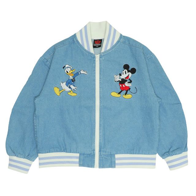 【ベビードール】ミッキー ドナルド キャラクター刺繍デニムジャケット 0191K / ベビーサイズ キッズ 長袖 アウター トップス 上着 ブルゾン 羽織り 軽アウター フード無し ジップアウター