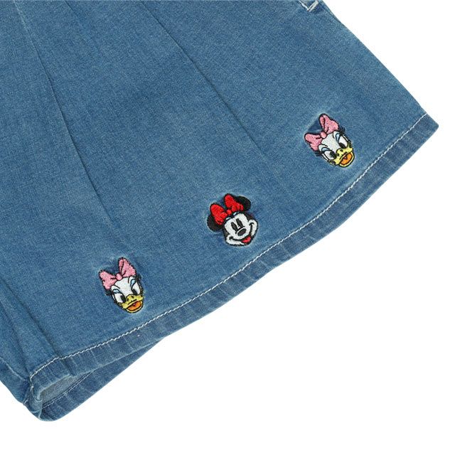 【ベビードール】デニムキュロットショートパンツ 0193K / ミニー デイジー ベビーサイズ キッズ ボトムス ショートパンツ パンツスカート ウエストゴム 刺繍 セットアップアイテム