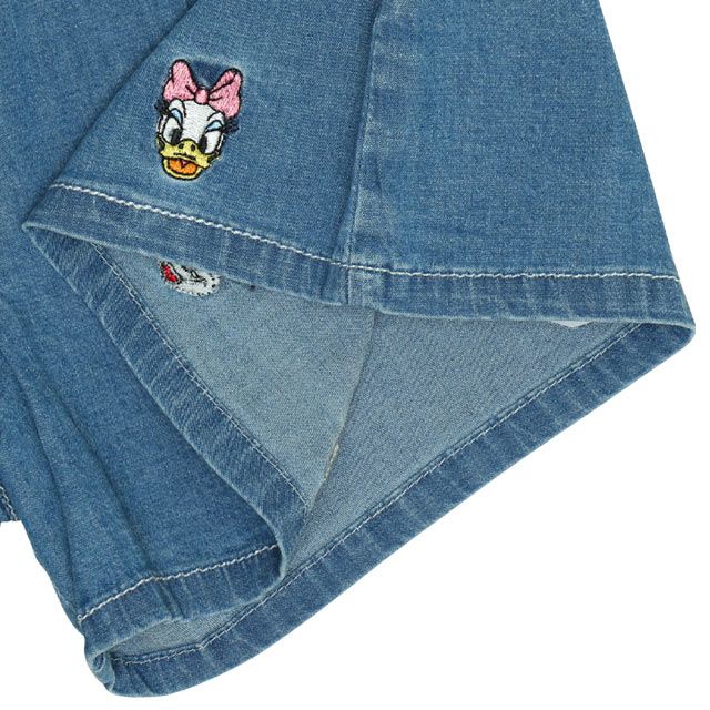 【ベビードール】デニムキュロットショートパンツ 0193K / ミニー デイジー ベビーサイズ キッズ ボトムス ショートパンツ パンツスカート ウエストゴム 刺繍 セットアップアイテム