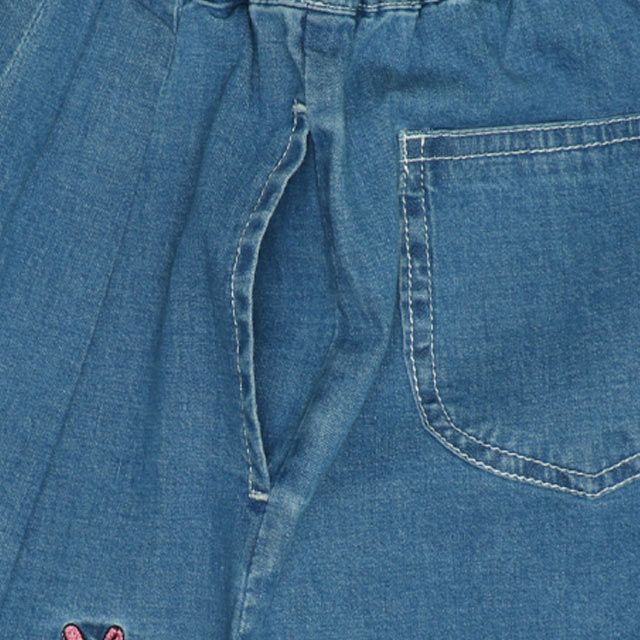 【ベビードール】デニムキュロットショートパンツ 0193K / ミニー デイジー ベビーサイズ キッズ ボトムス ショートパンツ パンツスカート ウエストゴム 刺繍 セットアップアイテム