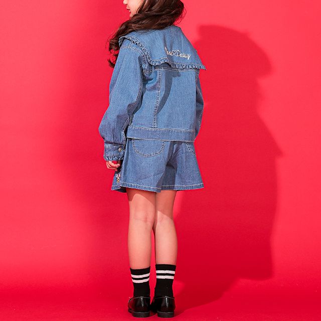 【ベビードール】デニムキュロットショートパンツ 0193K / ミニー デイジー ベビーサイズ キッズ ボトムス ショートパンツ パンツスカート ウエストゴム 刺繍 セットアップアイテム