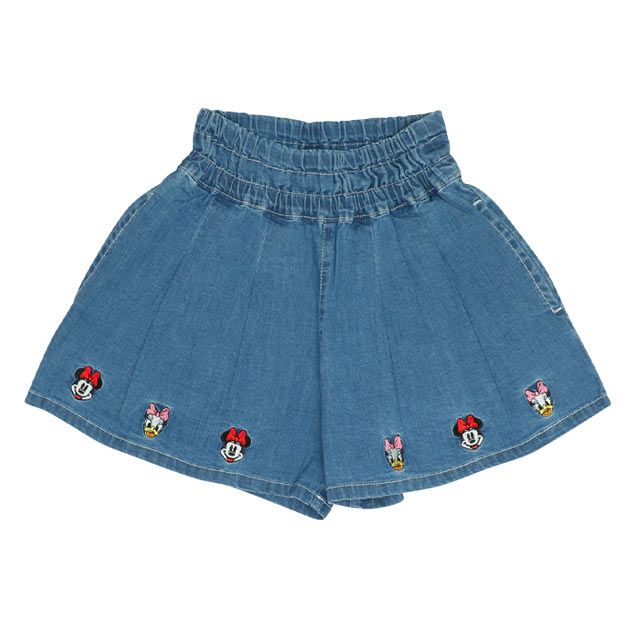 【ベビードール】デニムキュロットショートパンツ 0193K / ミニー デイジー ベビーサイズ キッズ ボトムス ショートパンツ パンツスカート ウエストゴム 刺繍 セットアップアイテム