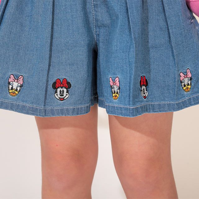 【ベビードール】デニムキュロットショートパンツ 0193K / ミニー デイジー ベビーサイズ キッズ ボトムス ショートパンツ パンツスカート ウエストゴム 刺繍 セットアップアイテム