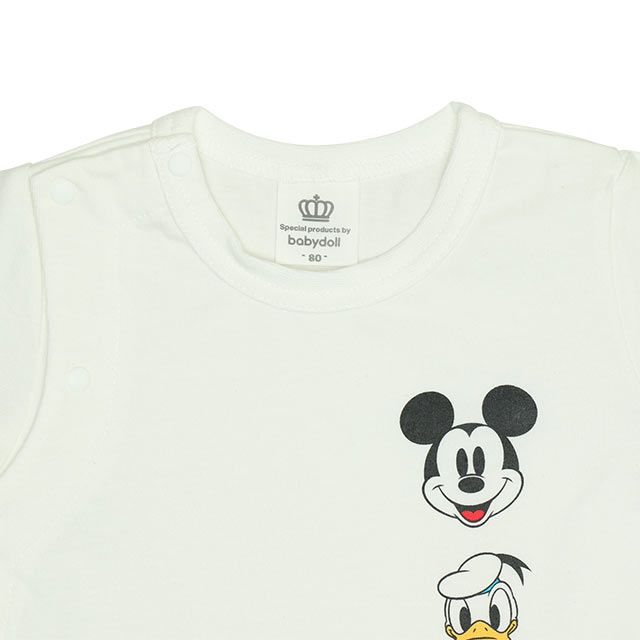 【ベビードール】ミッキー ドナルド デニムドッキングロンパース 0195B / ベビー服 リンクコーデ ペアルック 親子コーデ つなぎ 長袖 ボディ肌着 出産祝い 贈り物 プレゼント 天竺素材