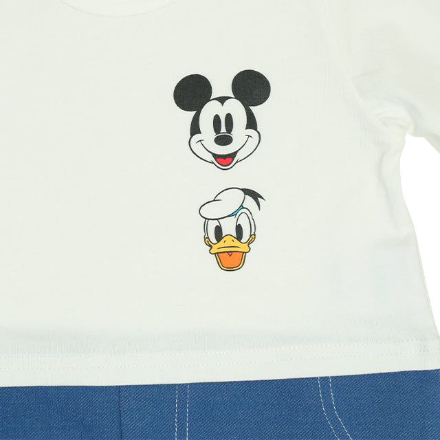 【ベビードール】ミッキー ドナルド デニムドッキングロンパース 0195B / ベビー服 リンクコーデ ペアルック 親子コーデ つなぎ 長袖 ボディ肌着 出産祝い 贈り物 プレゼント 天竺素材