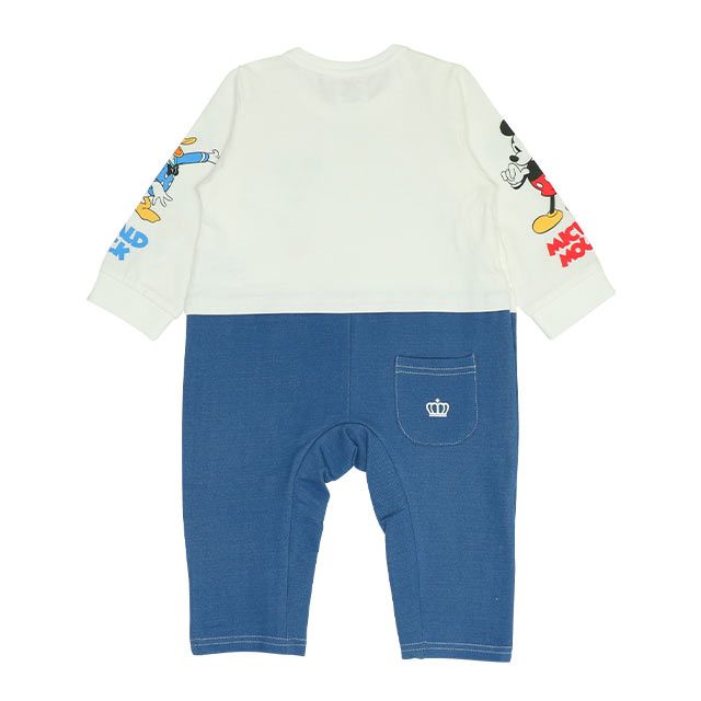 【ベビードール】ミッキー ドナルド デニムドッキングロンパース 0195B / ベビー服 リンクコーデ ペアルック 親子コーデ つなぎ 長袖 ボディ肌着 出産祝い 贈り物 プレゼント 天竺素材