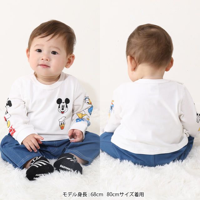 【ベビードール】ミッキー ドナルド デニムドッキングロンパース 0195B / ベビー服 リンクコーデ ペアルック 親子コーデ つなぎ 長袖 ボディ肌着 出産祝い 贈り物 プレゼント 天竺素材