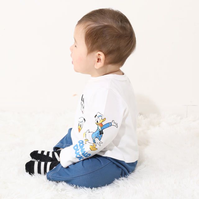 【ベビードール】ミッキー ドナルド デニムドッキングロンパース 0195B / ベビー服 リンクコーデ ペアルック 親子コーデ つなぎ 長袖 ボディ肌着 出産祝い 贈り物 プレゼント 天竺素材